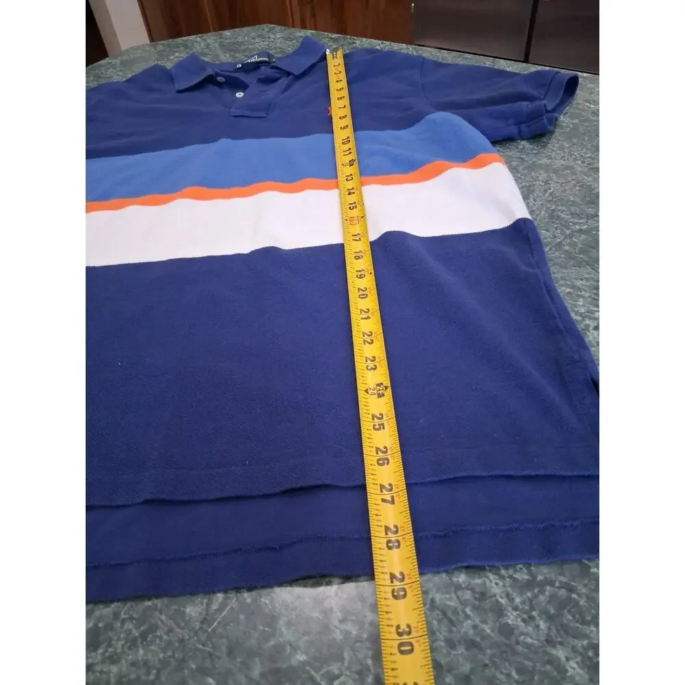 Polo Ralph Lauren Mens L Blue Orange White Colorblock Striped Polo Shirt Pony